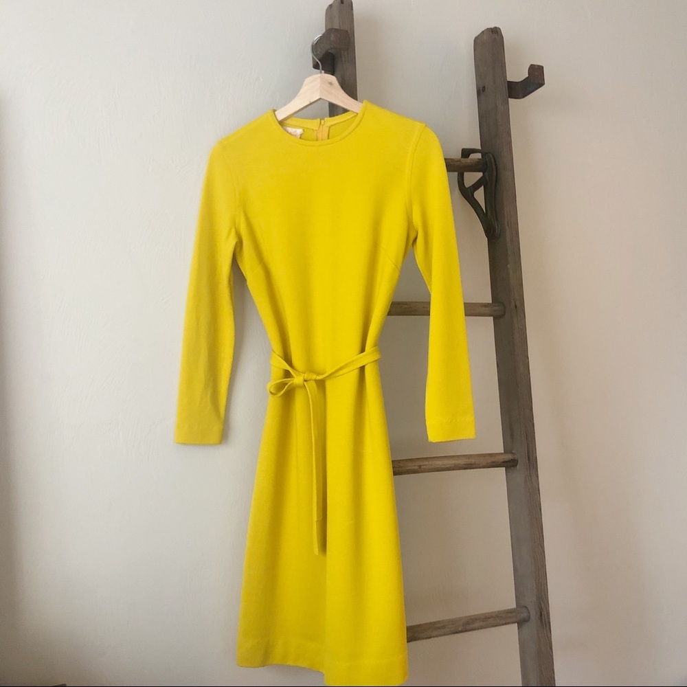 VINTAGE mustard yellow wool dress with belt.